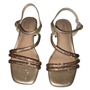 Cupcake Couture Girls Dressy Sandals Size 2 Rose Gold Rhinestone Trim